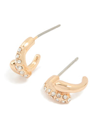 Gold Diamante Wrap Plain Open Huggie Earrings - link has visual effect only
