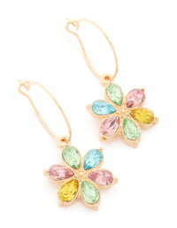 Gold Multicoloured Diamante Flower Huggie Earrings - link has visual effect only