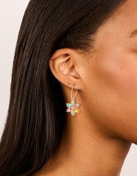 Gold Multicoloured Diamante Flower Huggie Earrings - link has visual effect only