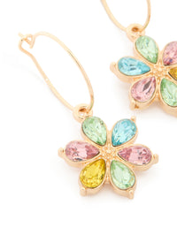 Gold Multicoloured Diamante Flower Huggie Earrings - link has visual effect only