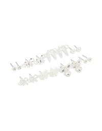 Silver Pearl & Bow Mixed Stud Earrings 8-Pack - link has visual effect only
