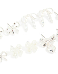 Silver Pearl & Bow Mixed Stud Earrings 8-Pack - link has visual effect only