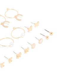 Gold Pearl Diamante & Coffee Earrings 12-Pack - link has visual effect only