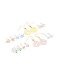 Gold Tulip & Flower Stud Earrings 8-Pack - link has visual effect only