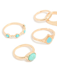 Gold Blue Stone & Band Rings 6-Pack - link has visual effect only