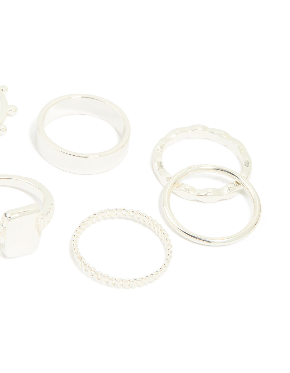 Silver Textured Signet Rings 10-Pack