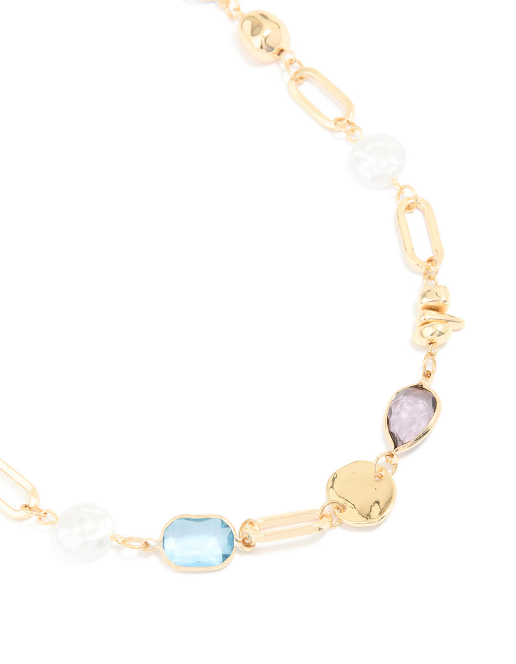 Gold Pearl & Multicoloured Diamantes Long Necklace