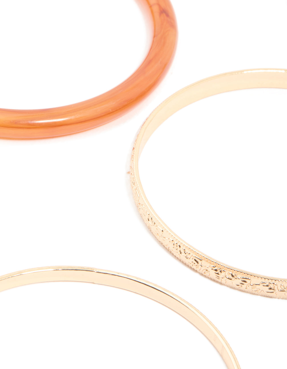 Gold Etched & Orange Acrylic Bangles 5-Pack