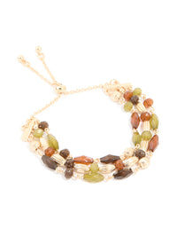 Gold Green & Brown Beaded Triple Layered Toggle Bracelet - link has visual effect only