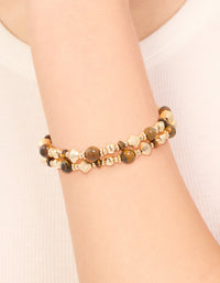 Gold Tigers Eye Semi Precious Stone Beaded Stretch Bracelets 2-Pack - link has visual effect only