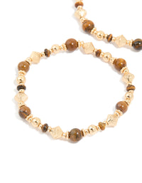 Gold Tigers Eye Semi Precious Stone Beaded Stretch Bracelets 2-Pack - link has visual effect only