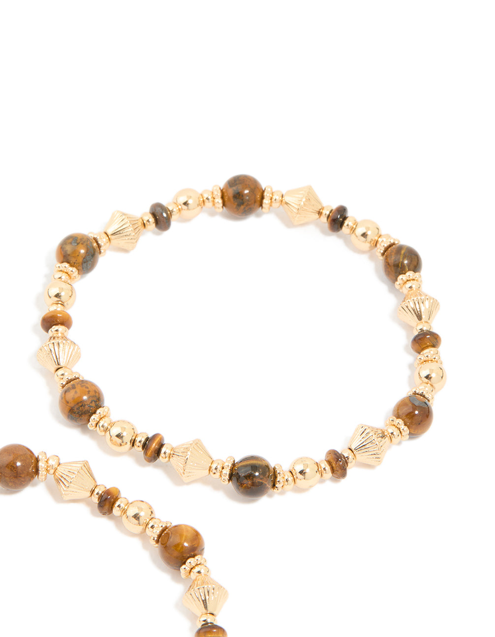 Gold Tigers Eye Semi Precious Stone Beaded Stretch Bracelets 2-Pack