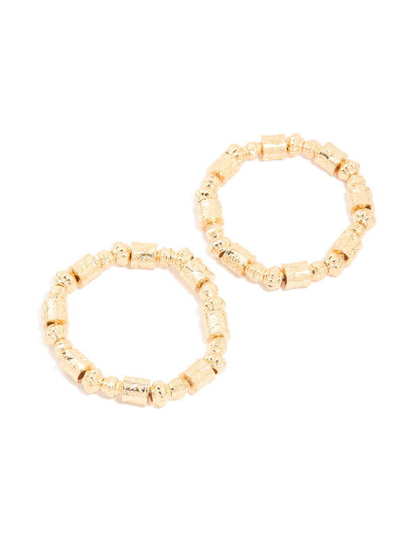 Gold Bead Mixed Shapes Stretch Bracelets 2-Pack