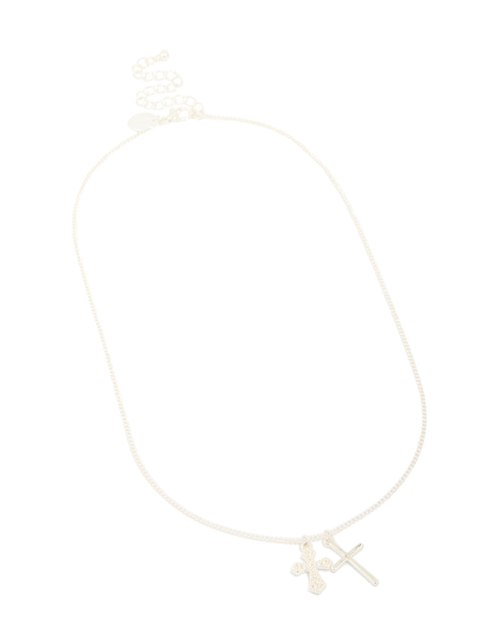 Silver Diamante & Smooth Double Cross Charm Necklace