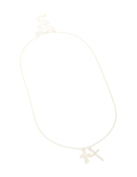Silver Diamante & Smooth Double Cross Charm Necklace - link has visual effect only