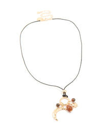 Gold Brown Beaded & Moon Black Cord Necklace - link has visual effect only