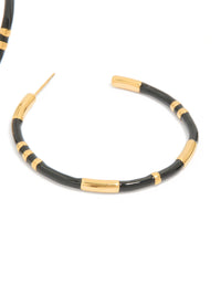 Waterproof Gold Plated Stainless Steel Black Enamel Striped Hoop Earrings - link has visual effect only