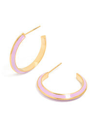 Waterproof Gold Plated Stainless Steel Lilac Enamel Hoop Earrings - link has visual effect only