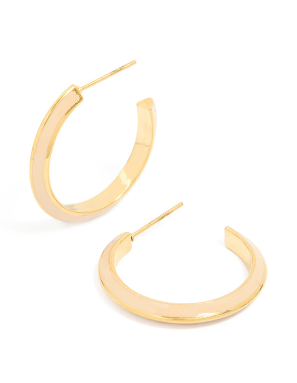 Waterproof Gold Plated Stainless Steel Neutral Toned Enamel Hoop Earrings