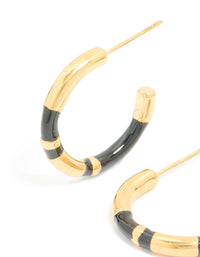 Waterproof Gold Plated Stainless Steel Small Black Enamel Stripe Hoop Earrings - link has visual effect only
