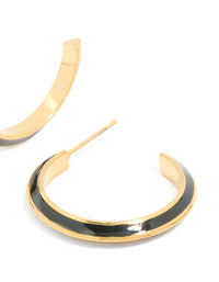 Waterproof Gold Plated Stainless Steel Black Enamel Stripe Hoop Earrings - link has visual effect only