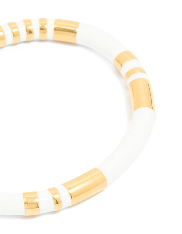Waterproof Gold Plated Stainless Steel Stripe White Enamel Wrist Cuff