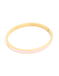 Waterproof Gold Plated Stainless Steel Pink Enamel Thick Hinged Bangle - link has visual effect only