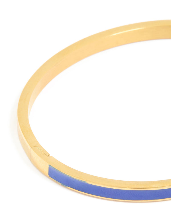 Waterproof Gold Plated Stainless Steel Thin Blue Enamel Hinged Bangle