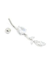 Surgical Steel Cubic Zirconia Leaf Drop Belly Bar - link has visual effect only