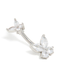 Surgical Steel Cubic Zirconia Double Butterfly Belly Bar - link has visual effect only