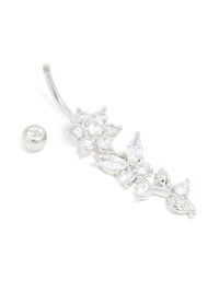 Surgical Steel Cubic Zirconia Large Flower Vine Drop Belly Bar - link has visual effect only