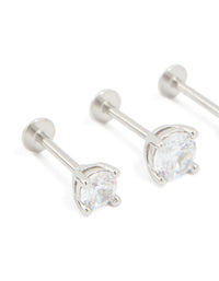 Surgical Steel Cubic Zirconia Single Flat Back Studs 3-Pack - link has visual effect only