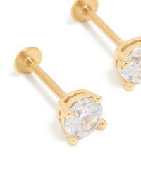 Gold Plated Surgical Steel 5mm Cubic Zirconia Flat Back Studs - link has visual effect only