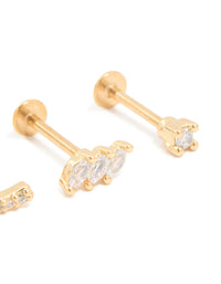 Gold Plated Surgical Steel Cubic Zirconia Crawler Flat Back Studs 3-Pack - link has visual effect only