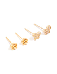 Kids Gold Plated Surgical Steel Rose & Butterfly Stud Earrings 2-Pack - link has visual effect only