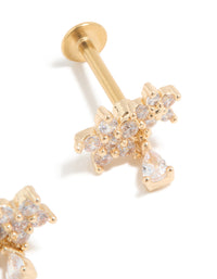 Gold Plated Surgical Steel Cubic Zirconia Flower Teardrop Flat Back Studs - link has visual effect only