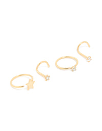 Gold Plated Surgical Steel Cubic Zirconia Nose Rings & Studs 4-Pack - link has visual effect only