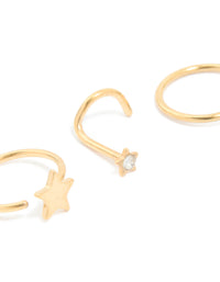 Gold Plated Surgical Steel Cubic Zirconia Nose Rings & Studs 4-Pack - link has visual effect only