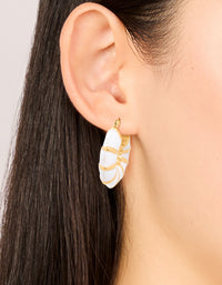 Waterproof Gold Plated Stainless Steel Bamboo White Enamel Huggie Earrings - link has visual effect only