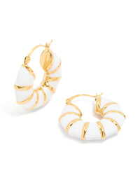 Waterproof Gold Plated Stainless Steel Bamboo White Enamel Huggie Earrings - link has visual effect only