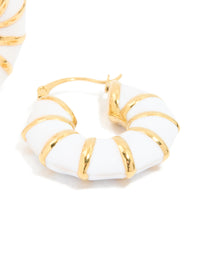 Waterproof Gold Plated Stainless Steel Bamboo White Enamel Huggie Earrings - link has visual effect only