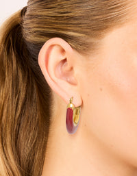 Waterproof Gold Plated Stainless Steel Long Red Enamel Hoop Earrings - link has visual effect only