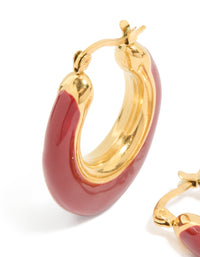 Waterproof Gold Plated Stainless Steel Long Red Enamel Hoop Earrings - link has visual effect only