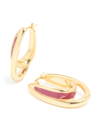 Waterproof Gold Plated Stainless Steel & Red Enamel Double Illusion Hoop Earrings - link has visual effect only