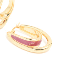 Waterproof Gold Plated Stainless Steel & Red Enamel Double Illusion Hoop Earrings - link has visual effect only