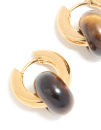 Waterproof Gold Plated Stainless Steel Tiger's Eye Semi Precious Stone Dainty Huggie Earrings - link has visual effect only