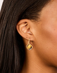 Waterproof Gold Plated Stainless Steel Tiger's Eye Semi Precious Stone Earrings - link has visual effect only