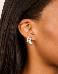 Waterproof Stainless Steel Thick Oval Huggie Earrings 2-Pack - link has visual effect only