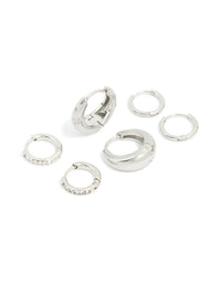 Waterproof Stainless Steel Cubic Zirconia Mix Huggie Earrings 3-Pack - link has visual effect only