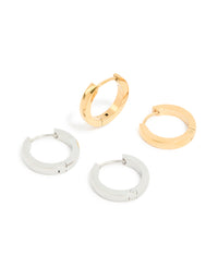 Waterproof Mixed Plated Stainless Steel Thin Huggie Earrings 2 Pack - link has visual effect only